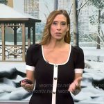 Stephanie Abrams’ black button front dress with white trims on CBS Mornings