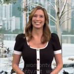 Stephanie Abrams’ black button front dress with white trims on CBS Mornings