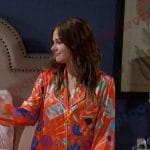 Stephanie’s orange print satin pajamas on Days of our Lives