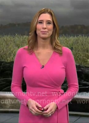 Stephanie Abram’s pink wrap dress on CBS Mornings