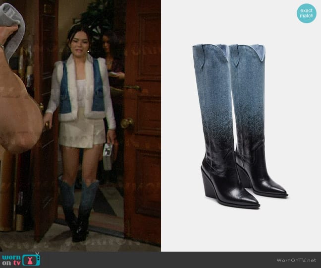 Steve Madden Bronco Boot in Denim Multi worn by Luna (Lisa Yamada) on The Bold and the Beautiful