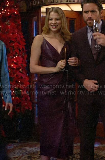 Summer's dark purple fringed leather dress on The Young and the Restless