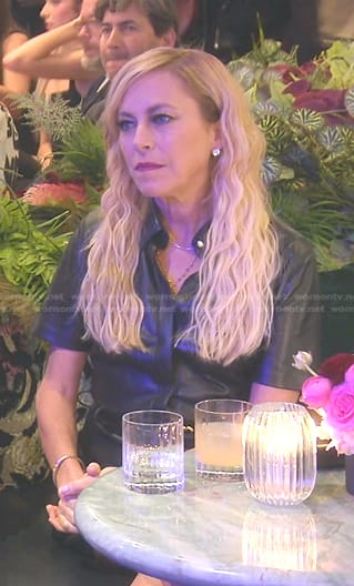 Sutton's black short sleeve leather shirtdress on The Real Housewives of Beverly Hills