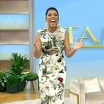 Tamron’s white floral print asymmetric dress on Tamron Hall Show