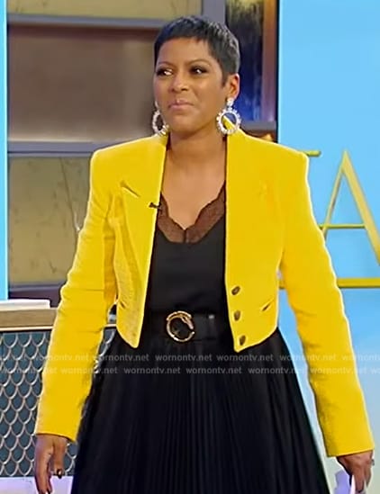 Tamron’s yellow cropped jacket on Tamron Hall Show