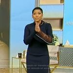 Tamron’s black lace inset asymmetric dress on Tamron Hall Show