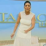 Tamron’s white layered midi dress on Tamron Hall Show