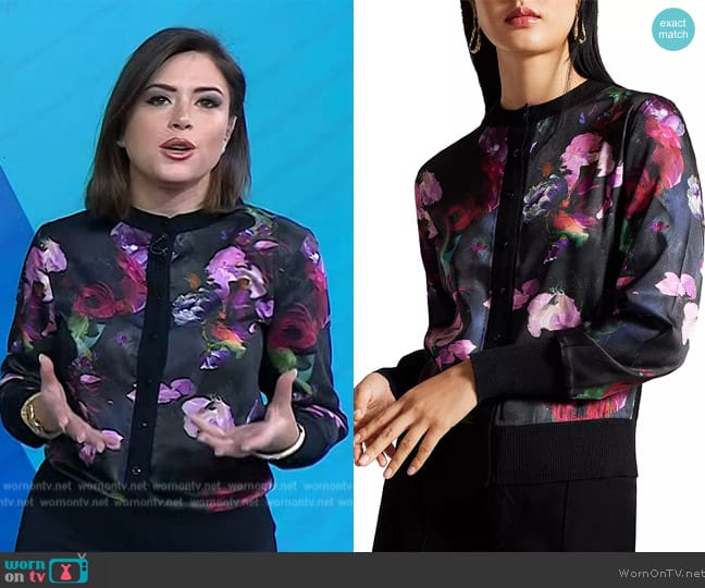 Ted Baker Printed Woven Front Cardigan worn by Chloe Melas on Today