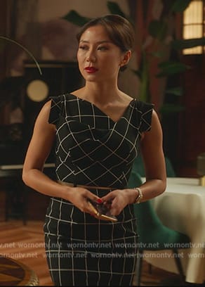 Teddy's black windowpane asymmetric dress on Death and Other Details