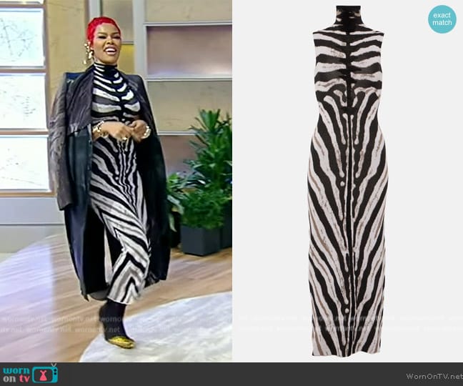 The Attico Zebra-print high-neck midi dress worn by Teyana Taylor on Tamron Hall Show