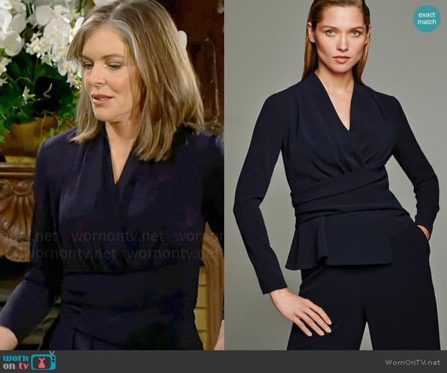 The Fold London Clever Crepe Belleville Long Sleeve Top in Navy worn by Diane Jenkins (Susan Walters) on The Young and the Restless