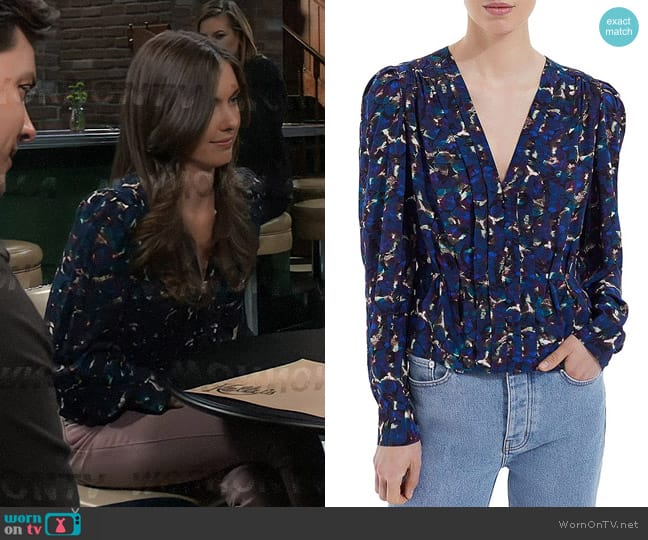 The Kooples Neon Flowers Crepe Pleated Top worn by Willow Tait (Katelyn MacMullen) on General Hospital