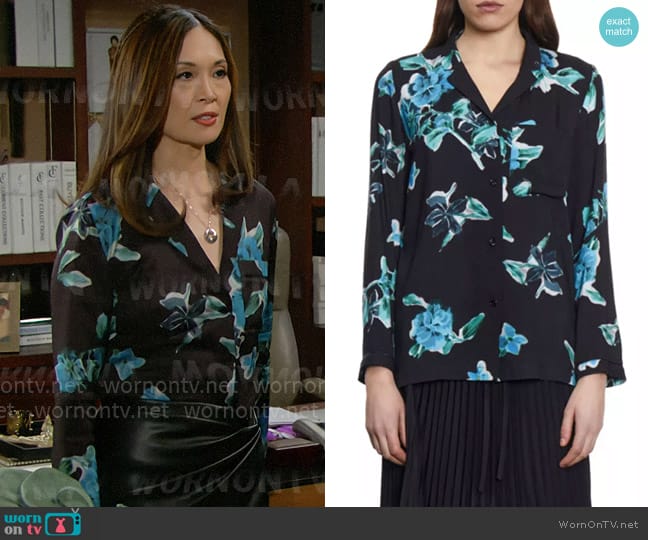 The Kooples Notch Collar Shirt worn by Penelope Poppy Nozawa (Romy Park) on The Bold and the Beautiful