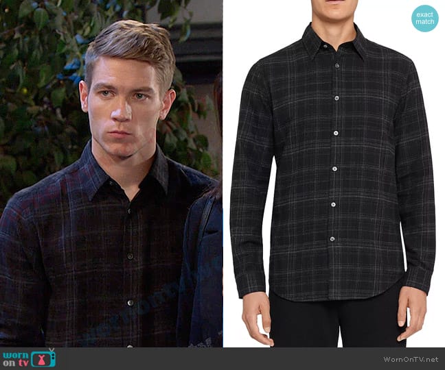 Theory Irving Flannel Plaid Shirt worn by Tripp Johnson (Lucas Adams) on Days of our Lives