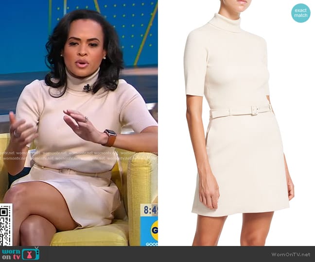 Theory Rib-Knit Wool-Blend Combo Dress worn by Linsey Davis on Good Morning America