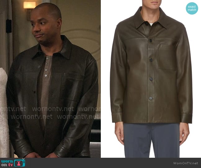 WornOnTV: Trey’s olive leather shirt jacket on Extended Family | Donald ...