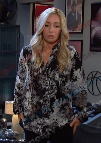Theresa's black printed blouse on Days of our Lives