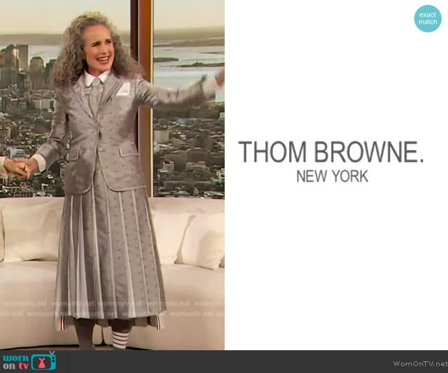 Thom Browne Paisley Print Blazer worn by Andie MacDowell on The Drew Barrymore Show