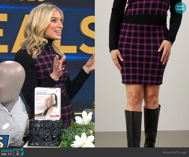 Toccin x RTW Plaid Sweater Skirt worn by Ashley Bellman on CBS Mornings