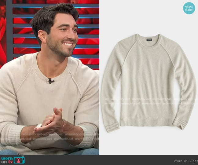 Todd Snyder Nomad Cashmere Crewneck in Silver Mist worn by Joey Graziadei on Access Hollywood