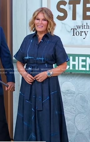 Tory Johnson's blue plaid denim dress on Good Morning America