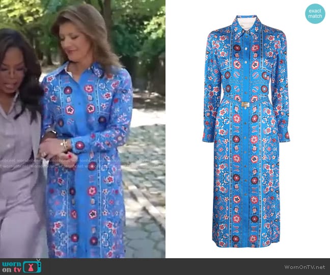 Tory Burch Printed Silk Shirtdress worn by Norah O'Donnell on CBS Evening News