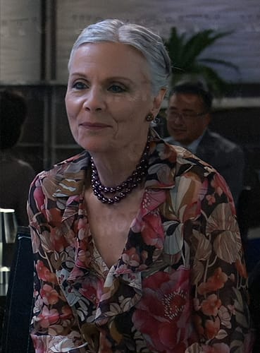 Tracy’s floral ruffled blouse on General Hospital