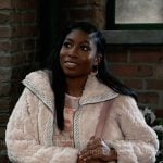 Trina’s white fluffy jacket on General Hospital