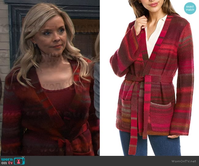 Trina Turk Bosworth Striped Cozy Cardigan worn by Felicia Scorpio (Kristina Wagner) on General Hospital