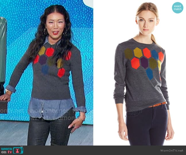 Trina Turk Landon Sweater in Charcoal worn by Chi-Lan Lieu on The Talk