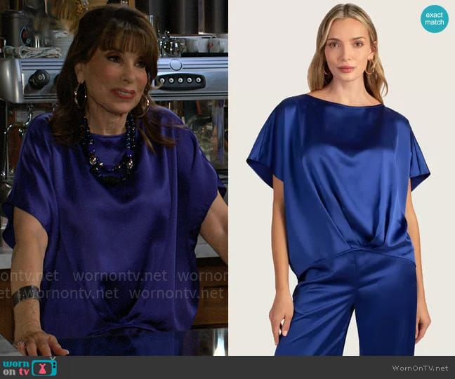 Trina Turk Pastilla Top in Majorelle Blue worn by Esther Valentine (Kate Linder) on The Young and the Restless