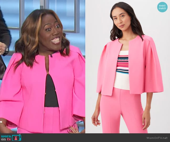 Trina Turk Tinsley Jacket in Papillon Pink worn by Sheryl Underwood on The Talk