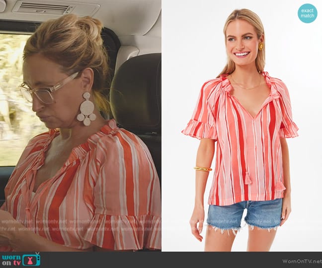 Tuckernuck Sunrise Stripes Cassis Top worn by Sonja Morgan on The Real Housewives Ultimate Girls Trip