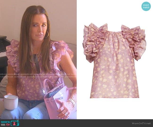 Ulla Johnson Manon Silk Blend Blouse worn by Kyle Richards on The Real Housewives of Beverly Hills