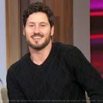 Val Chmerkovskiy’s black cable knit sweater on Sherri