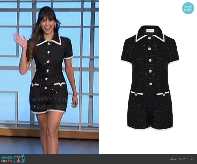 Valentino Glaze Tweed Playsuit worn by Nina Dobrev on The Talk