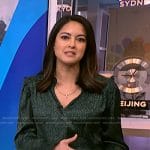 Valerie Castro’s green print v-neck top on NBC News Daily