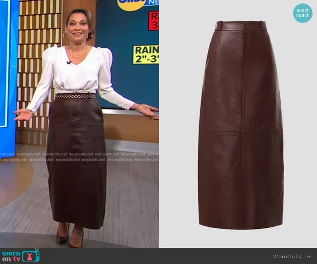 Veda Leather Maxi Skirt worn by Ginger Zee on Good Morning America