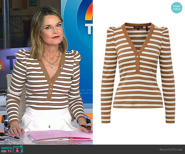 WornOnTV: Savannah’s brown striped puff sleeve top and skirt on Today ...