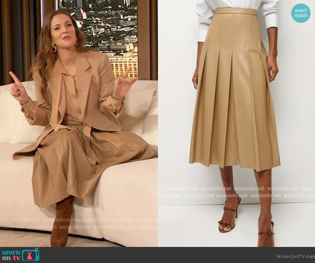 Veronica Beard Khaki Herson Skirt worn by Drew Barrymore on The Drew Barrymore Show