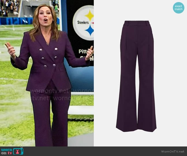 Veronica Beard Ollie Pants in Dark Aubergine worn by Stephanie Abrams on CBS Mornings