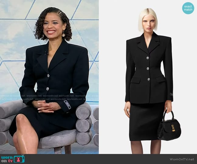 Versace Hourglass Single Breasted Blazer and Pencil Midi Skirt worn by Gugu Mbatha-Raw on Today