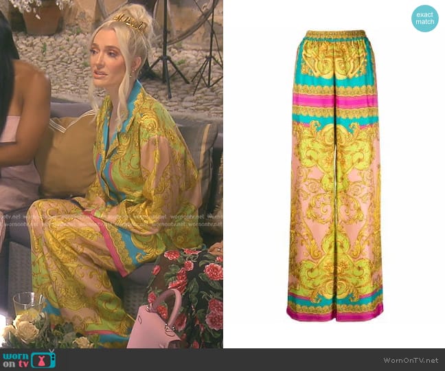 Versace Patterned Straight-Leg Trousers worn by Erika Jayne on The Real Housewives of Beverly Hills