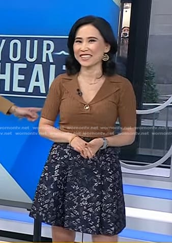 Vicky's brown ribbed top and brocade skirt on Today