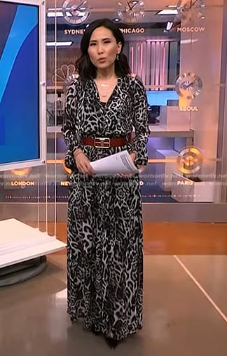 Vicky’s grey leopard maxi dress on NBC News Daily