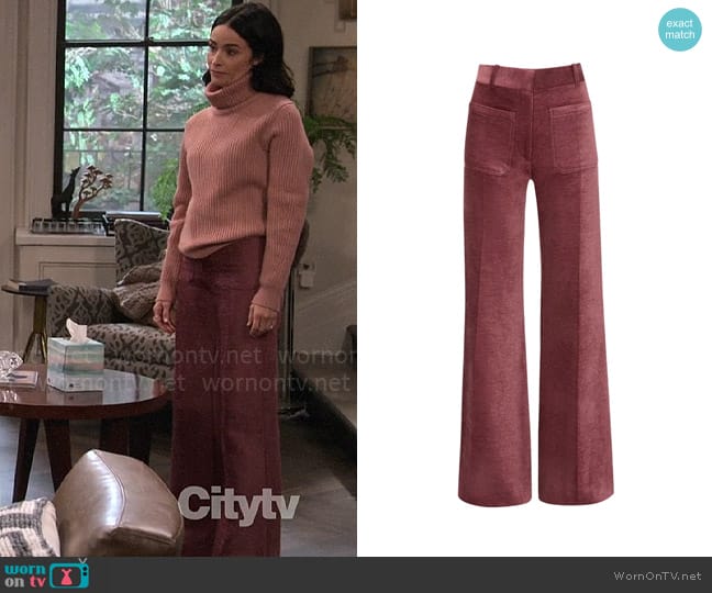 Victoria Beckham Alina mid-rise tailored trousers worn by Julia Mariano (Abigail Spencer) on Extended Family