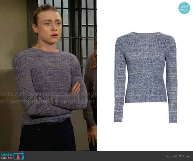 Vince Marl Cotton Sweater in Baltic / Off White worn by Claire Grace (Hayley Erin) on The Young and the Restless