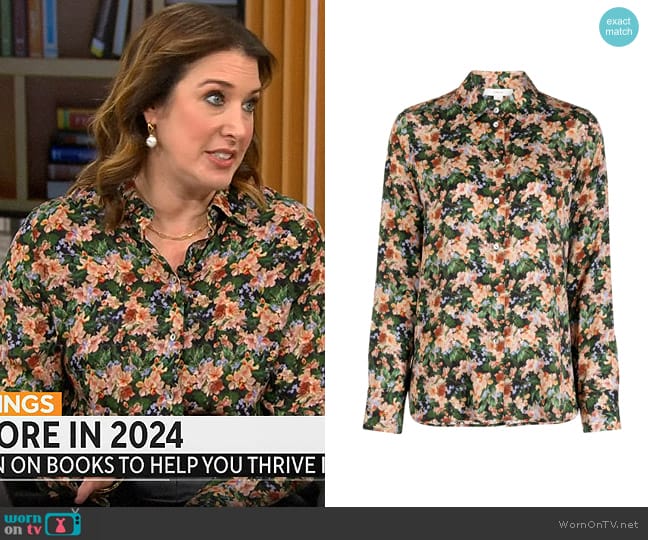 Vince Floral-print silk-blend shirt worn by Sarah Gelman on CBS Mornings