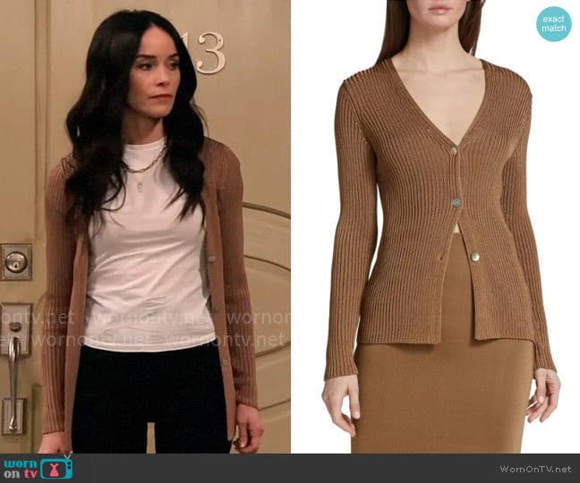 Vince Rib-Knit Buttoned Cardigan worn by Julia Mariano (Abigail Spencer) on Extended Family