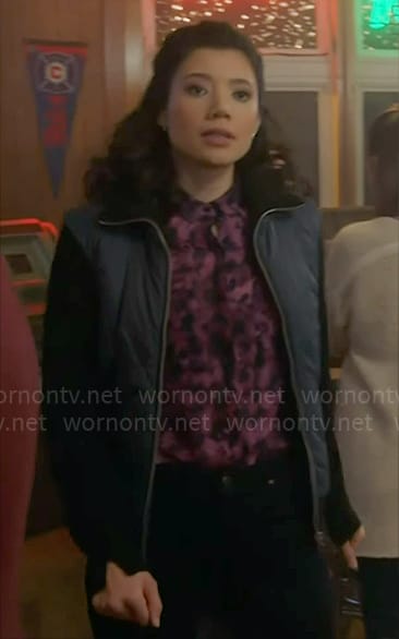 Violet's pink floral top and navy jacket on Chicago Fire